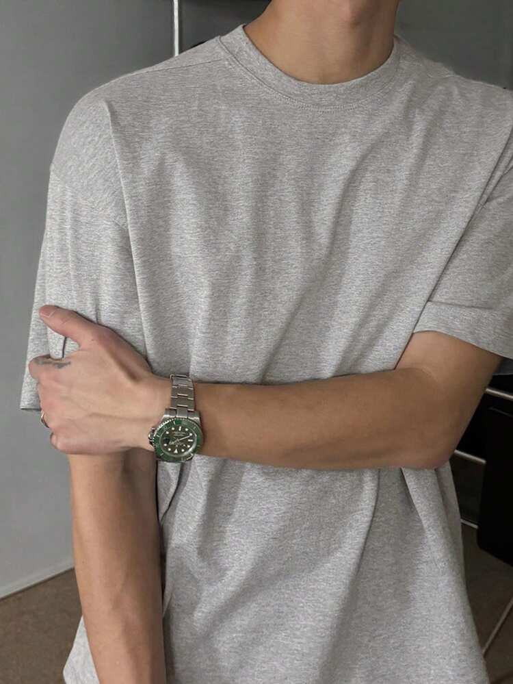 Men's Solid Gray Short Sleeve T-Shirt, Summer