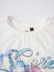 SHEIN X Care Bears Camiseta de mujer de manga corta con cuello redondo y estampado de dibujos animados - Blanco - Ver 8