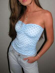 Rina Fox Áo croptop quây gợi cảm chấm bi retro xếp ly dành cho nữ - Nhiều màu - Xem 3