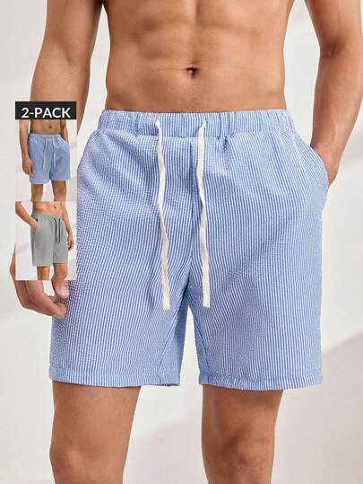 Driftmere 2 件装男士休闲梭织条纹中腰抽绳直筒短裤男士条纹抽绳短裤男士休闲短裤男士夏季短裤男士度假服装搭配男士短裤男士条纹休闲短裤男士抽绳短裤男士度假短裤搭配条纹短裤