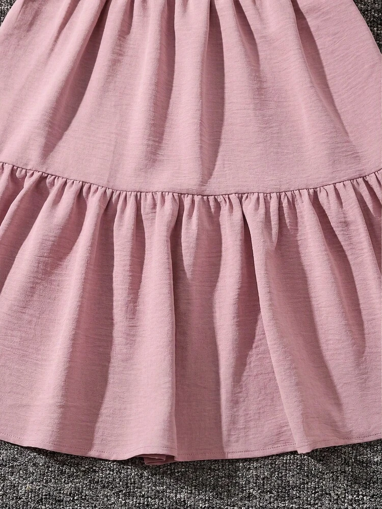 Emery Rose Kids Emery Rose Kids Vestido casual de niña preadolescente con cuello cuadrado tejido liso y volante en el bajo, vestido beige para niñas, vestido beige para niñas pequeñas, vestido champán para niña preadolescente, vestido con volantes para niñas - Rosa - Añade 7