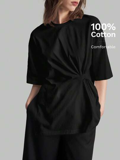 Ontre Camiseta de mujer nueva 2026 SS de color negro liso, ajuste slim casual, adecuada para uso diario, festival de música campestre, vacaciones en la playa, oficina, fiesta de cumpleaños, uniforme de maestra