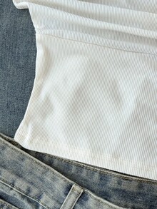 SHEIN 少女无袖上衣和吊带衫，休闲纯色修身款，夏季百搭，高领露肩设计，优雅大方，适合节日、乡村、海滩度假、下午茶等各种场合，风格端庄，可作舞蹈服或可爱上衣穿着。 - 白色 - 查看 6