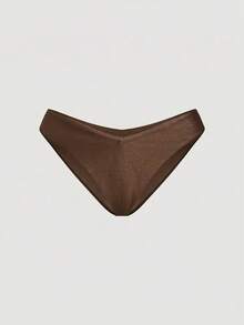SHEIN MOD Conjunto de Maiô Bikini Sexy com Alça Halter e Amarração, Cor Sólida com Lantejoulas, Roupa de Banho para Férias - Castanho - Visão 8