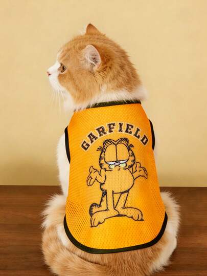GARFIELD | SHEIN 1 件卡通图案印花网眼透气宠物背心，猫咪衣服，狗狗衣服，尺码 XXS-XXXXL，特小号，特大号，运动款。