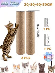 2 Trụ leo cho mèo bằng dây thừng sisal, trụ thay thế, vật liệu tự làm, trụ cào móng cho mèo bằng dây thừng sisal màu vàng. - Màu vàng - Xem 1