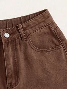 Breezaya Plus Size Summer Casual Denim Shorts - Coffee Brown - View 4