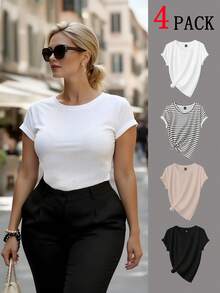 Easura Camiseta básica de manga corta casual de talla grande, de verano - Multicolor - Ver 1