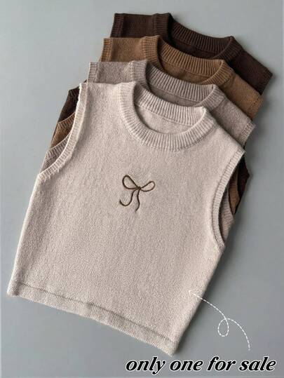 GlowEve 女士无袖蝴蝶结刺绣修身短款针织背心