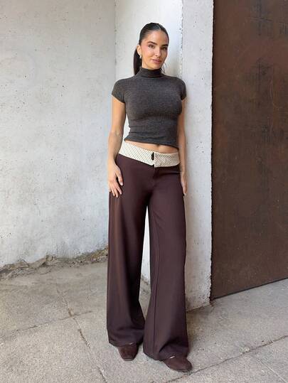 Marta Soriano 女士腰部条纹拼接阔腿宽松休闲裤