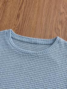 SWAVVY Men's Casual Daily Commute Minimalist Solid Color Textured Fabric Short Sleeve T-Shirt, Summer - Dusty Blue - View 4