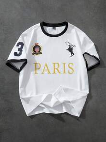 PAVTROS Men's Letter Print Round Neck Short Sleeve Casual Versatile T-Shirt - White - View 1
