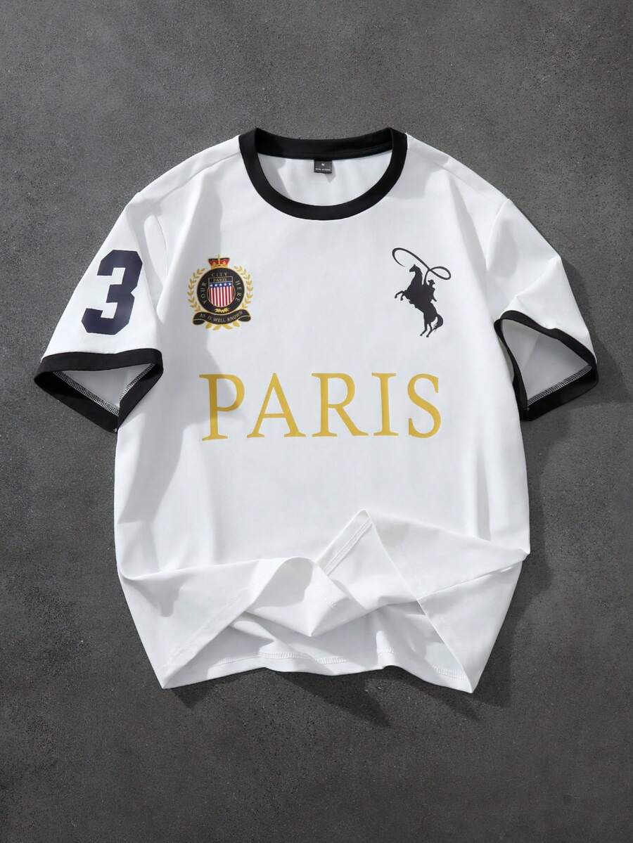 PAVTROS Men's Letter Print Round Neck Short Sleeve Casual Versatile T-Shirt - White - View 1
