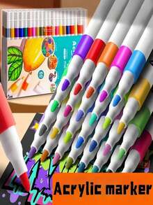 Multi-Color Acrylic Paint Marker Pen Set 12/24/36/48/60/80 Colors, High Pigment Waterproof Quick Dry, Ideal For Graffiti DIY Crafts Coloring & Artistic Creation - Multicolor - View 1