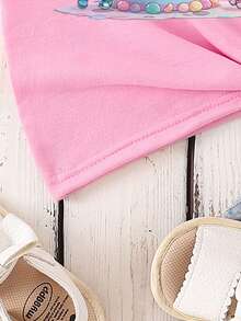 Girls' Casual Creative Personalized Refreshing Cute Minimalist Fashionable Cool Virtual Girl Group Character Music Symbol Star Cake Graphic Letter Slogan Print Relaxed Basic Short T-Shirt, Comfortable Daily Wear, Suitable For Spring, Summer And Autumn - Hot Pink - View 5