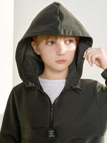 SHEIN 2 件 Tween Boy 半拉链连帽夹克和慢跑裤套装，秋冬季休闲运动风格 - 灰色 - 查看 9