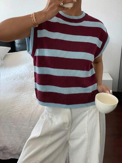 Siren Gaze Women's Casual Elegant Striped Knit Top, Suitable For Everyday Wear