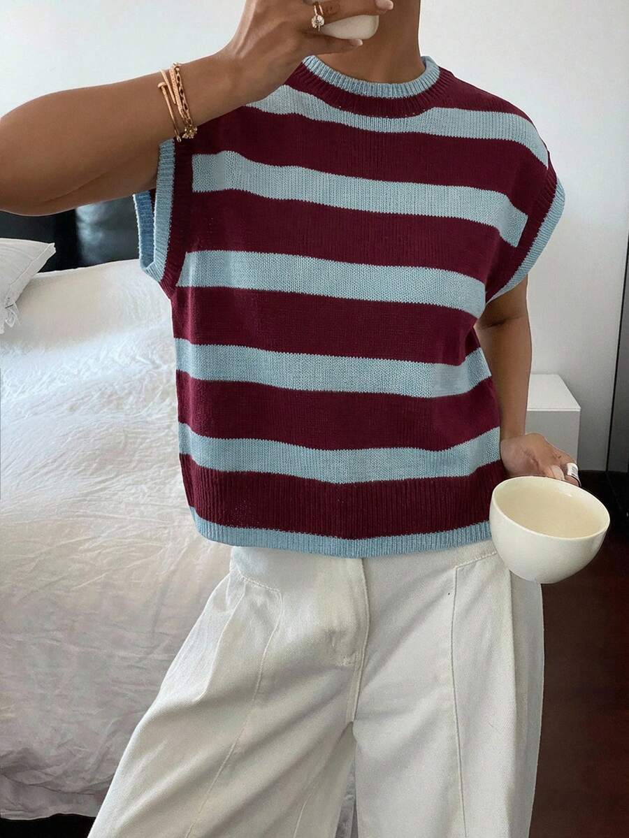 Siren Gaze Áo dệt kim kẻ sọc thanh lịch, kiểu dáng thường ngày dành cho nữ, phù hợp để mặc hàng ngày. - Nhiều màu - Xem 1