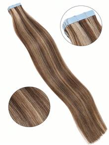 20 miếng băng dính thẳng làm từ 100% tóc thật dùng cho salon, tóc nhuộm Balayage vô hình, mượt mà, màu nâu sô cô la để làm nổi bật màu vàng caramel cho tóc mỏng, tóc nối màu highlight tự nhiên chất lượng cao - S4/27 - Xem 5