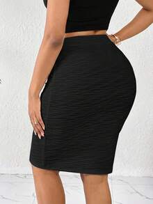 SHEIN Lady Chân váy ôm dáng màu đen thanh lịch dành cho nữ, thích hợp cho mùa hè. - màu đen - Xem 2