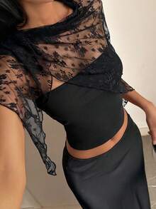 DAZY 女士紧身系带吊带背心，春夏优雅休闲装 - 黑色 - 查看 1