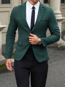 Manfinity Mode Men Casual Turndown Collar Blazer Jacket - Army Green - View 7