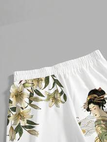 ROMWE Avant Pantalones anchos de pierna ancha con estampado floral vintage de talla grande - Blanco - Ver 4