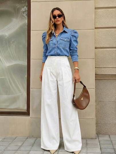 Selenza Damskie Topy Jeansowe Kieszeń Guziki z przodu Prosty Casual