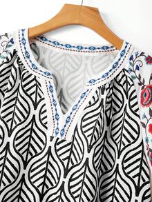 Linhara Vestido holgado con estampado floral y volantes en el bajo para tallas grandes - Negro - Ver 4
