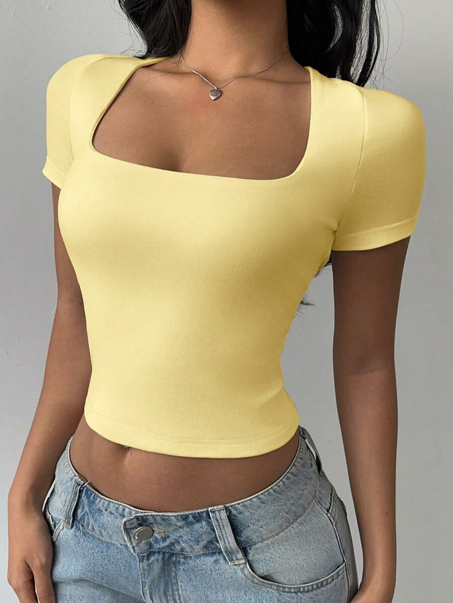 SHEIN BASICS 纯色针织可翻领修身短款女式上衣