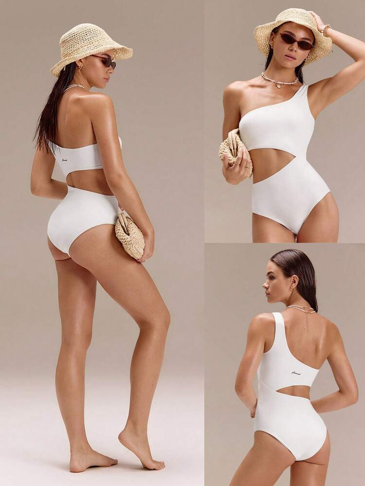 Chlorine-Resistant Beach To Boardwalk Sun-Protective Removable Cups One-Shoulder Strap Side Cutout High Cut One Piece Swimsuit Swimming Beach Pool Holiday Vacation Summer Wear