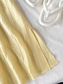 SHEIN 女孩休闲度假优雅3D立体花卉露背开衩连衣裙，波西米亚风连衣裙，浅黄色连衣裙 - 黃色 - 查看 8