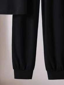 SHEIN Dozemod Kids Teen Girl Minimalist Letter Print Round Neck Short Sleeve Pants Knit Casual Pajama Set, 2pcs - Multicolor - View 4