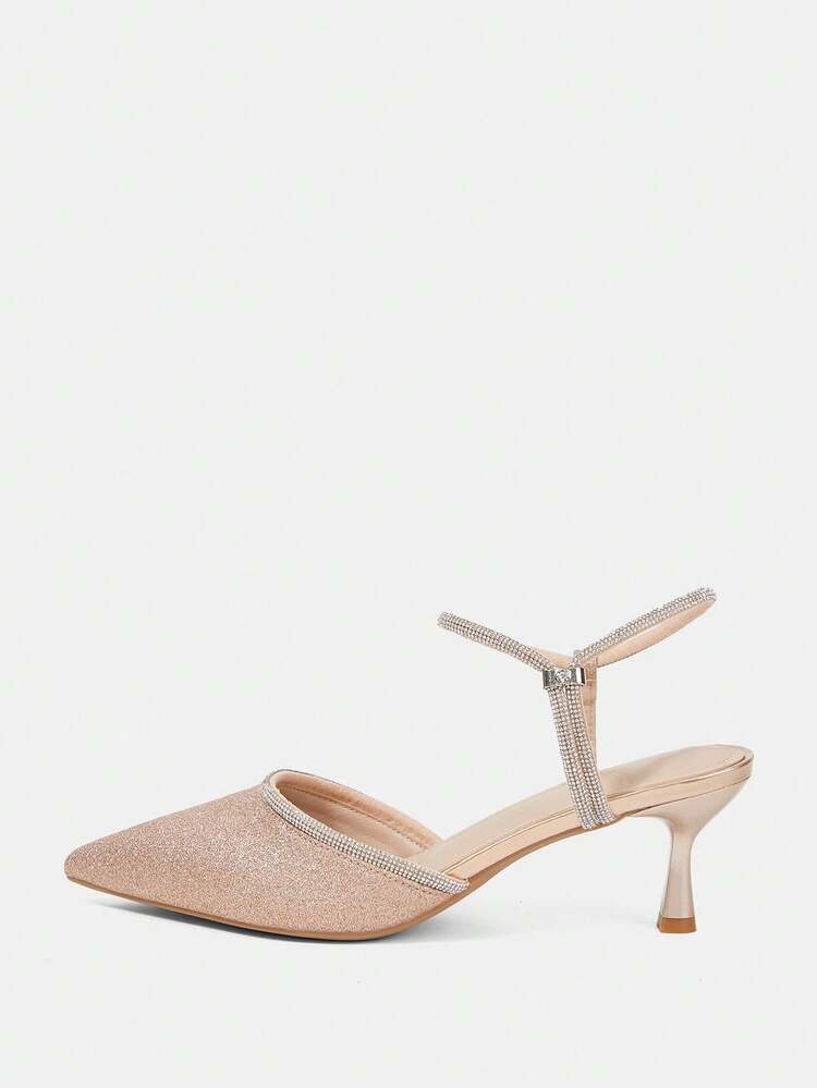 CUCCOO HITCHD Women's Elegant High-Heeled Shoes, Pink Fine Glitter High Heels, Pointed Heel Version, Rhinestone Cross-Strap, Fine High-Heeled Women's Shoes, Weddings, Dinners/Parties/Dates, Sparkling And Eye-Catching Items.