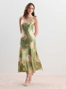 2023性感冰丝女士夏季细肩带睡衣，简约性感家居服，高档时尚长肩带长款睡裙，圣诞节 - 綠色 - 查看 6