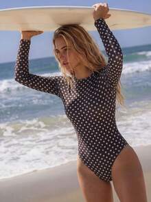 Swim SPRTY Retro Polka Dot Long Sleeve Round Neck Sexy Open Back Adjustable Strap One-Piece Swimsuit For Women - Multicolor - View 6