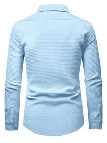 Calvornis 男士春夏素色日常通勤休閒襯衫 - 中等水洗藍 - 查看 2