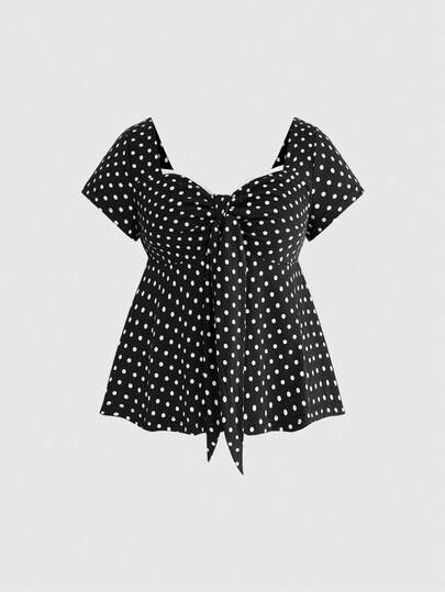 Sweetness Plus Size Women Polka Dot Casual Versatile Daily Wear T-Shirt