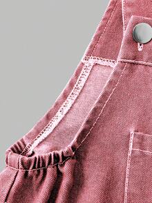 SHEIN Tween Girls' Summer Casual Back-To-School Dusty Pink Denim Jumpsuit,Cute Butterfly Print Metal Button Strap Long Pants,School Vintage Overalls - Pink - View 8
