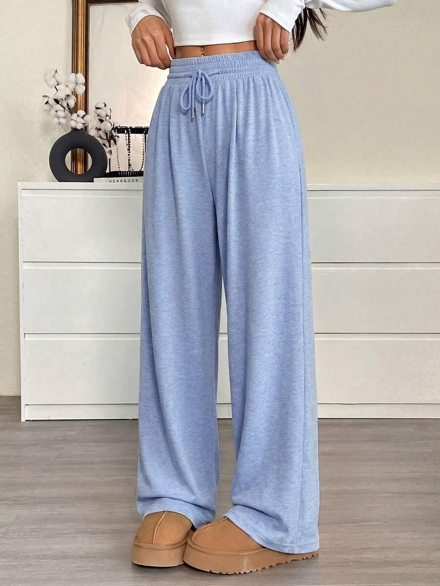 SHEIN EZwear 女士休闲抽绳腰宽松运动裤,适合运动、商务休闲、毕业季、返校、毕业典礼、教师装等场合。 - 藍色 - 查看 1