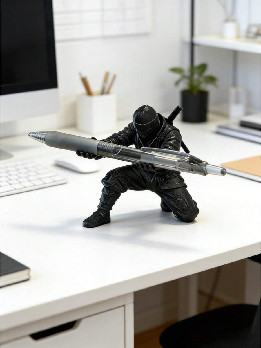 Zazumi 1 pièce Support de stylo en résine cool, décoration de bureau, support de crayon créatif, organisateur de papeterie pour la maison et le bureau, cadeau de Noël kawaii et esthétique, idées cadeaux de vacances indispensables - Ninja - Voir 1