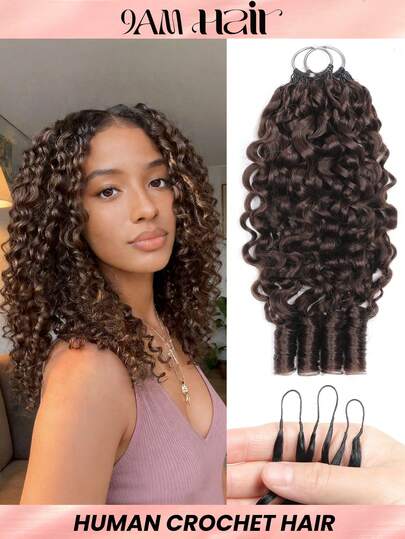 Boho Braids 100%真人发钩编发，缅甸卷发，奇迹结钩编发，羽毛线波西米亚风钩编辫子，真人发沙龙丝滑无痕隐形细软发质女性专用微型预环钩编真人发接发