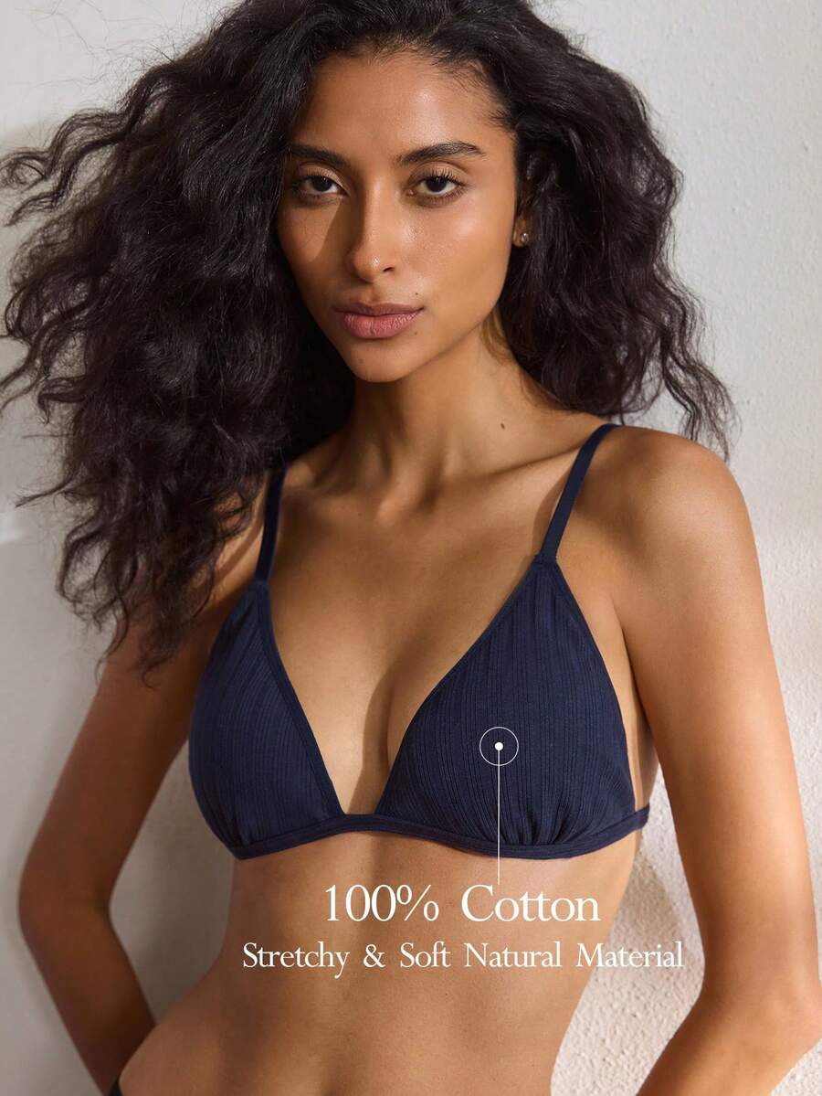 Ocili European And American Sexy Thin Cotton Wireless Unpadded Triangle Cup Bra - Blue - View 1