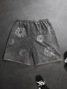 SLATEMANN Men's Floral Print Drawstring Waist Casual Versatile Daily Wear Shorts - Black - View 2