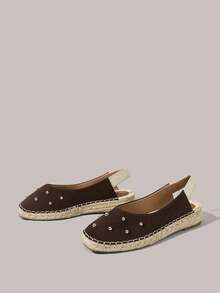 Styleloop Zapatos de cuña y plataforma para mujer, sandalias casuales de cuerda trenzada para la playa, adecuadas para la temporada de vacaciones, primavera/verano, estilo bohemio, mules sin talón, atuendo de vacaciones, esencial de viaje - Café integral - Ver 5
