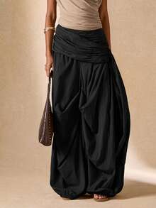 SHEIN BAE Pantalones anchos de pierna ancha de moda para mujer - Negro - Ver 4