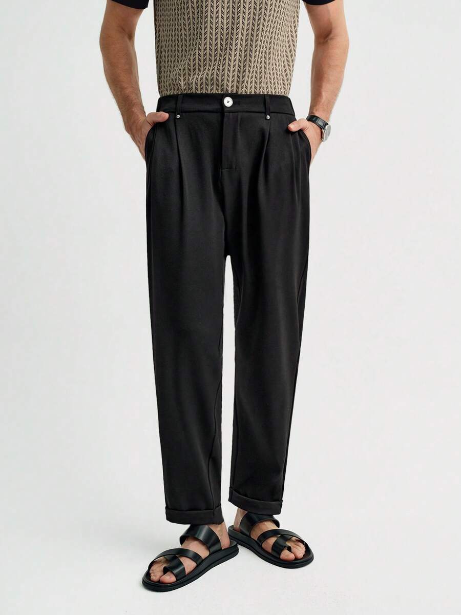 MENRIVO Manfinity Bizformal Men's Straight Leg Casual Trousers, Retro British Style Versatile Pants,Boyfriend Gifts,Valentine Day Men - Black - View 1