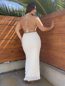 Nezia Cruz Women's Elegant Daily Casual Commuting Vacation Simple Sexy Backless White Dress Office Dress Birthday Party Dress Old Money Style Dress Bodycon Dress Solid Color Round Neck Sleeveless Waist Midi/Long Dress,Boho Clothes Women - White - View 3