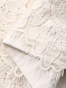 Dazy-Less Women's Loose Fit Lace Patchwork White Jeans With Decorative Hem Design, Suitable For Spring And Summer - Beige - View 3