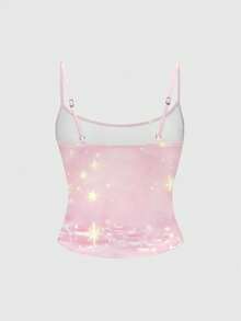 ROMWE Kawaii Áo camisole ôm dáng dễ thương hình hươu và nàng tiên cỡ lớn - Hồng - Xem 2